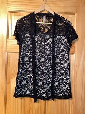 Black Lace Short Sleeve blouse